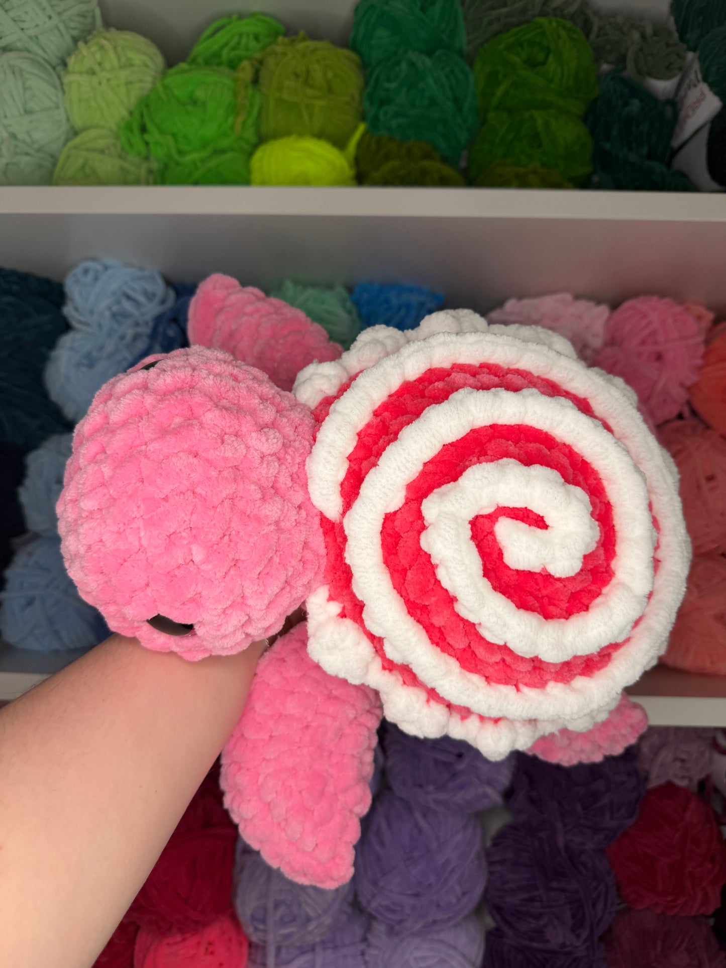 Crochet Pink Cinnamon Roll Turtle XL