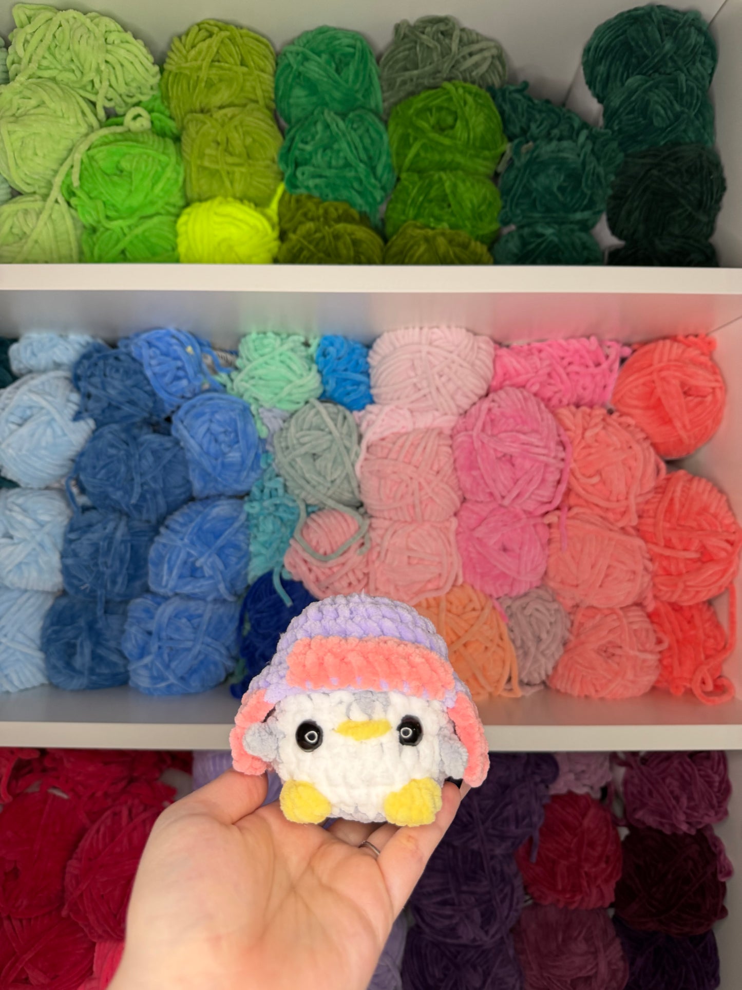 Crochet Mini Penguin with Pink + Purple Hats Keychains