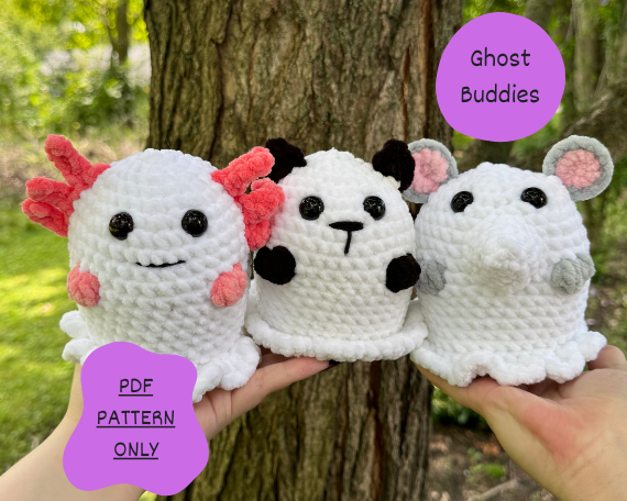 Low - Sew Mouse Ghost Crochet / No - Sew Axolotl and Cat Ghost PDF PATTERN | Beginner Friendly Crochet Pattern
