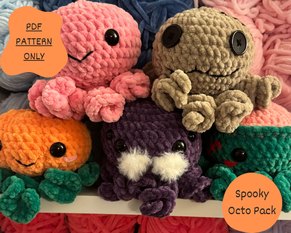 Low - Sew Pumpkin Octo Crochet | No - Sew Zombie, Spider, Voodoo Doll Octos PDF PATTERN | Beginner Friendly Crochet Pattern