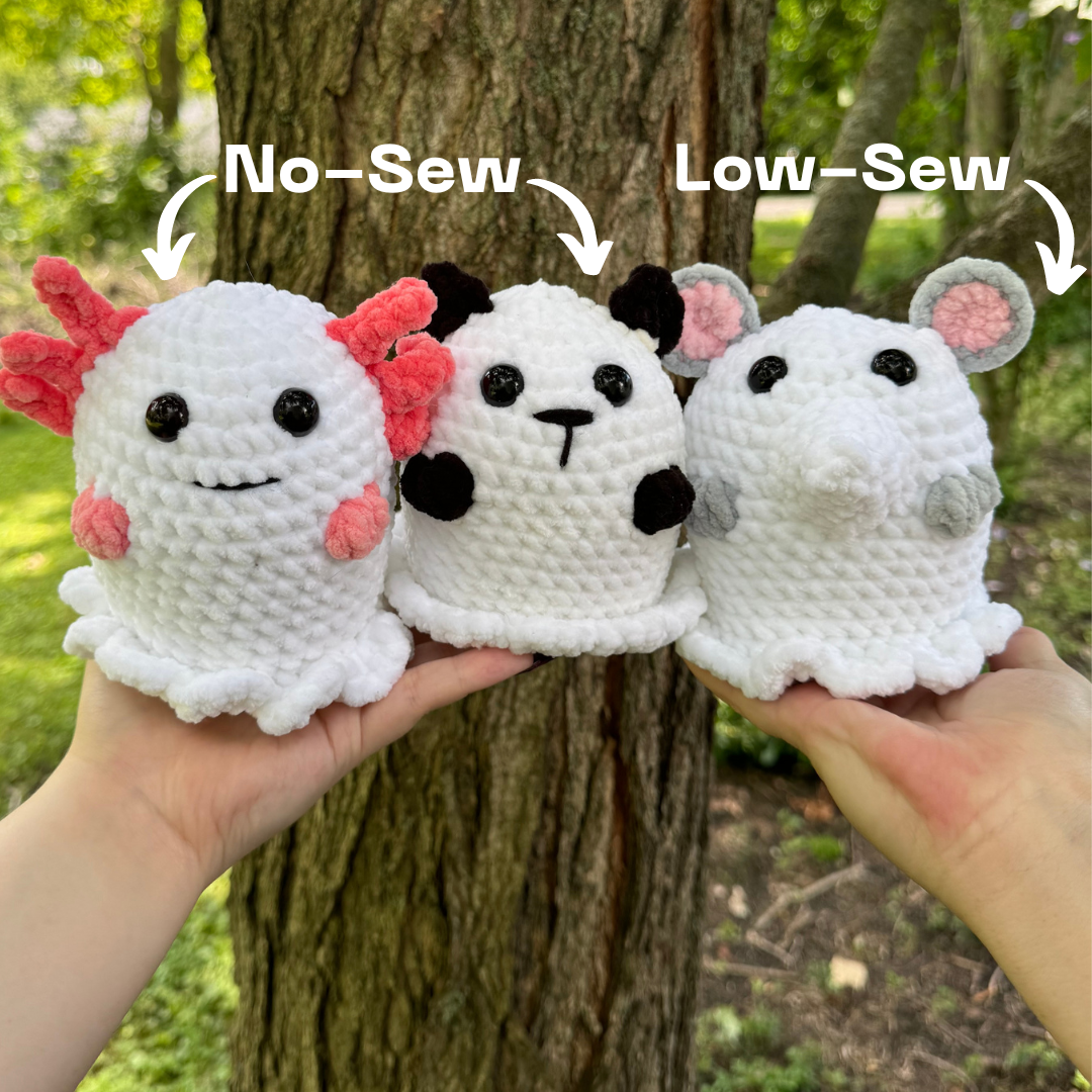 Low - Sew Mouse Ghost Crochet / No - Sew Axolotl and Cat Ghost PDF PATTERN | Beginner Friendly Crochet Pattern