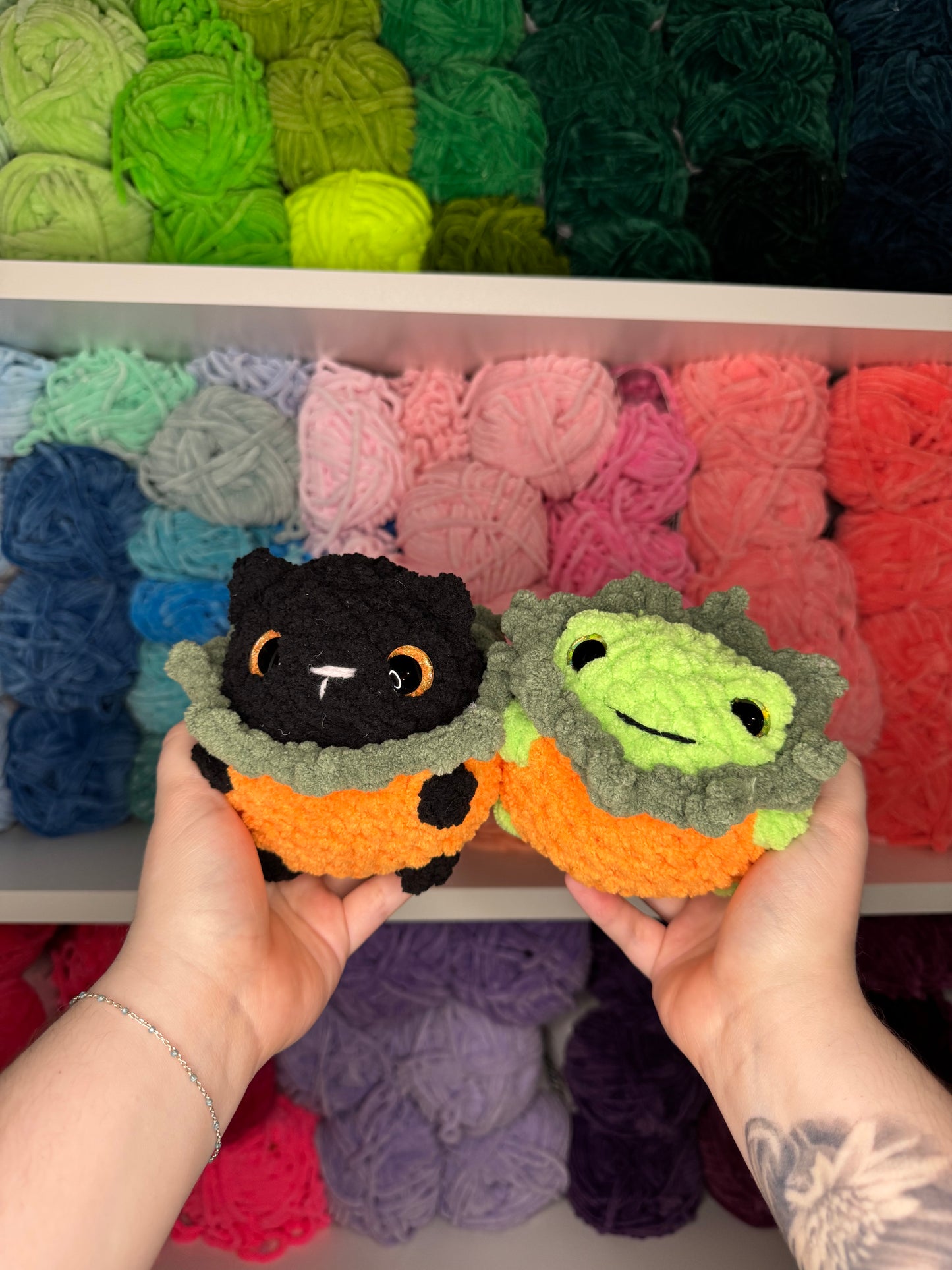 Crochet Pumpkin Cat and Pumpkin Frog