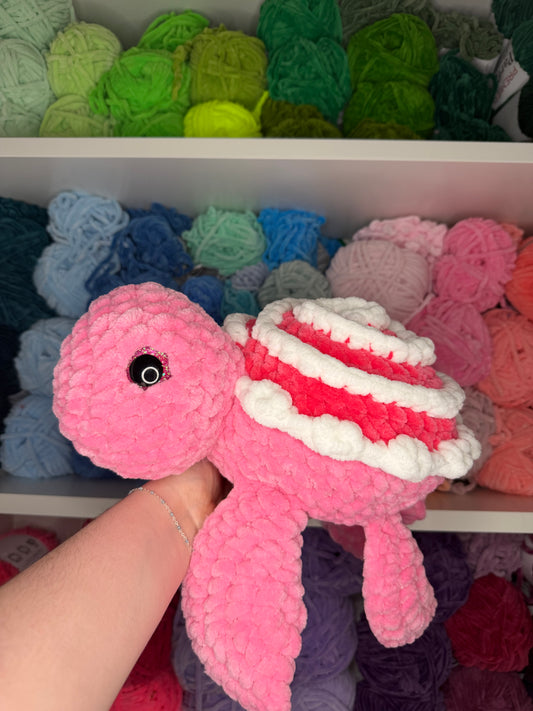 Crochet Pink Cinnamon Roll Turtle XL