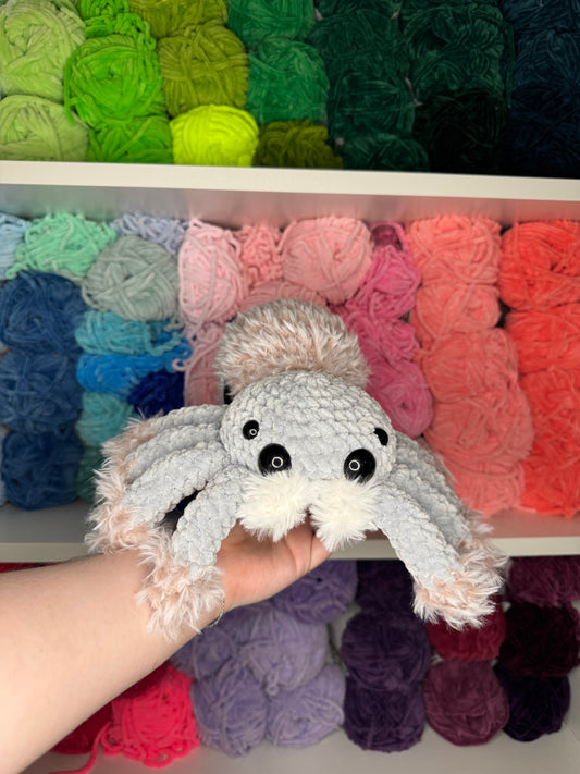 Crochet Fuzzy Pink and Grey Spider