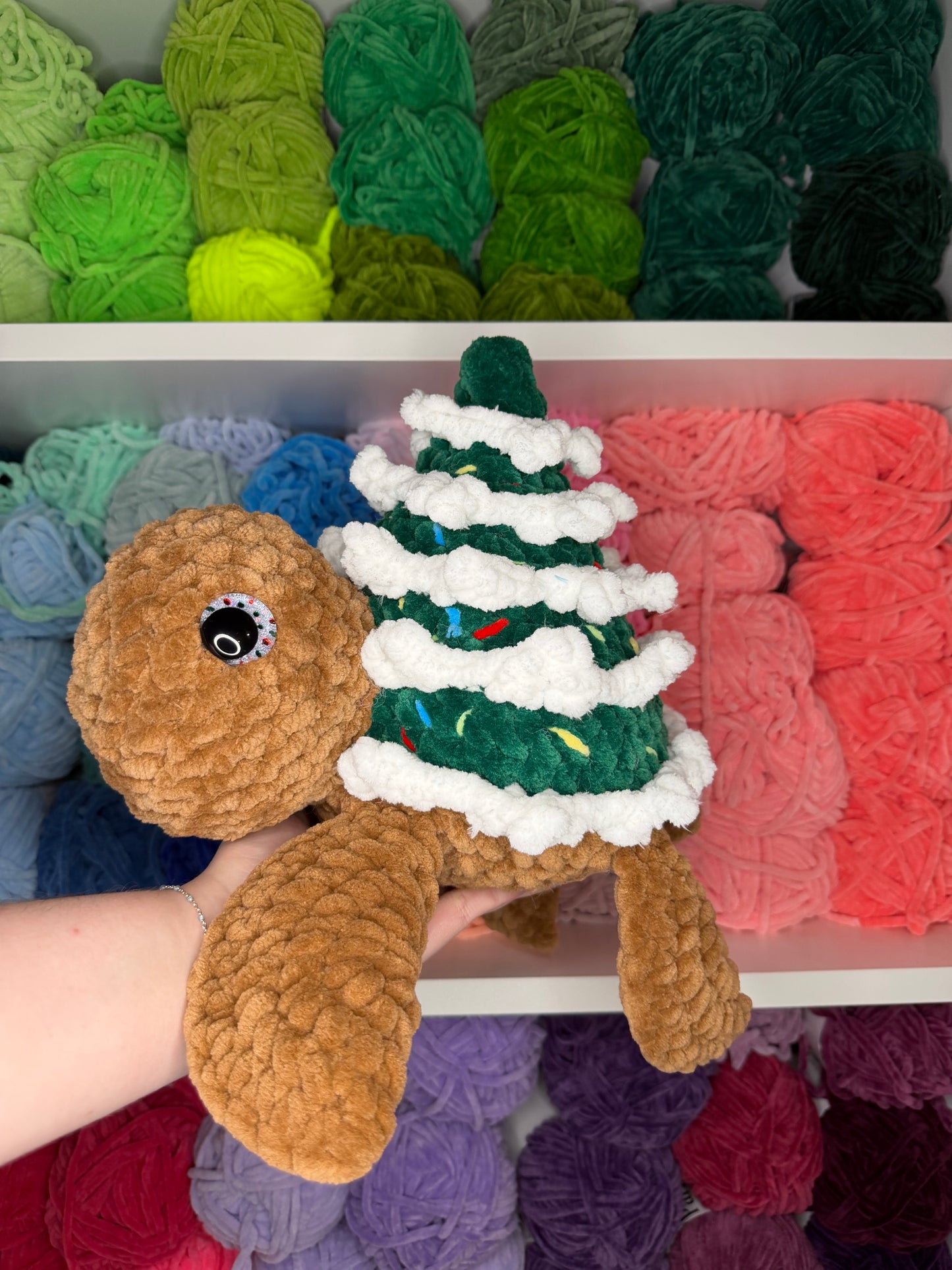Crochet Jumbo Christmas Tree Turtle (Snow)