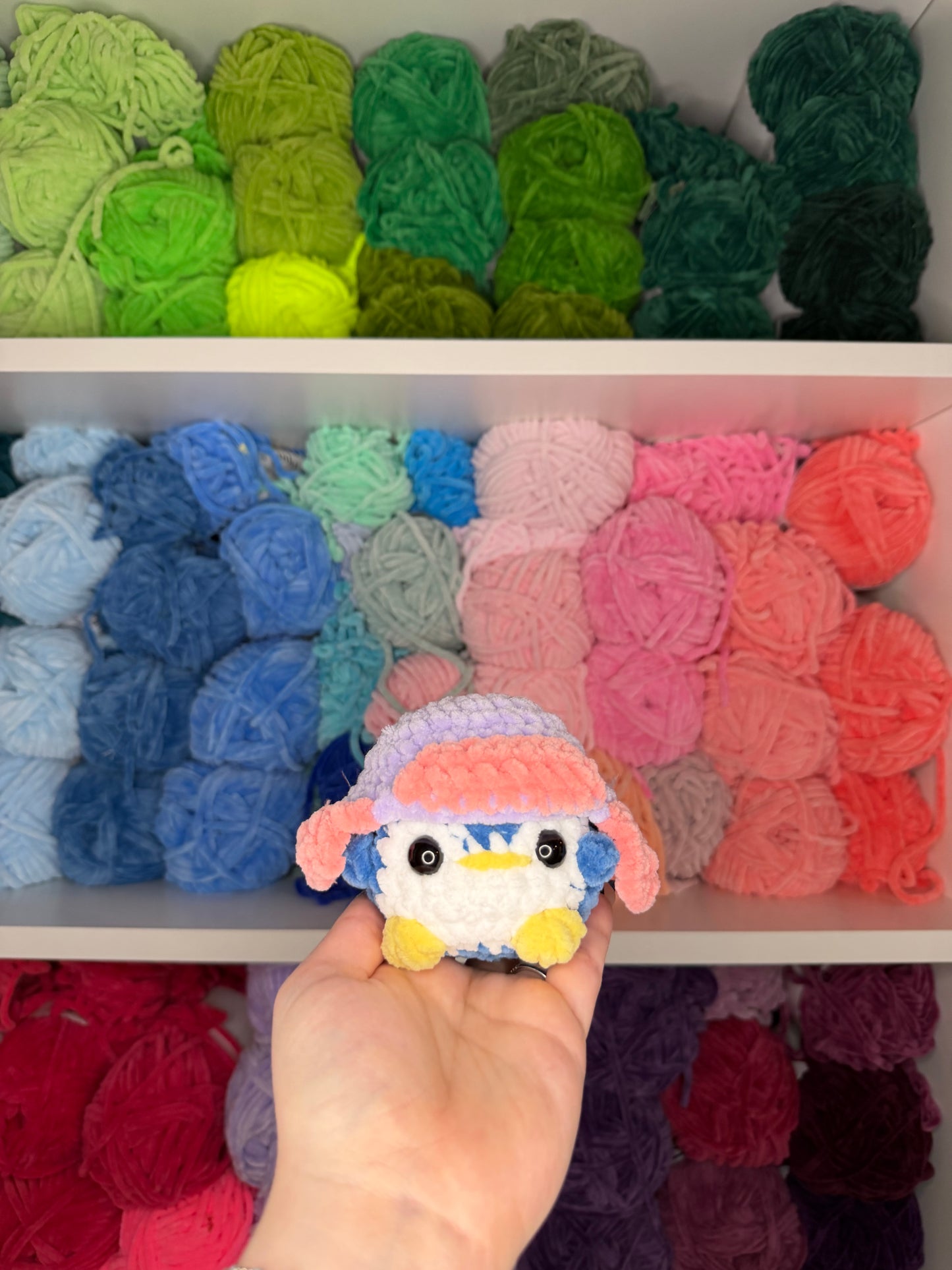 Crochet Mini Penguin with Pink + Purple Hats Keychains