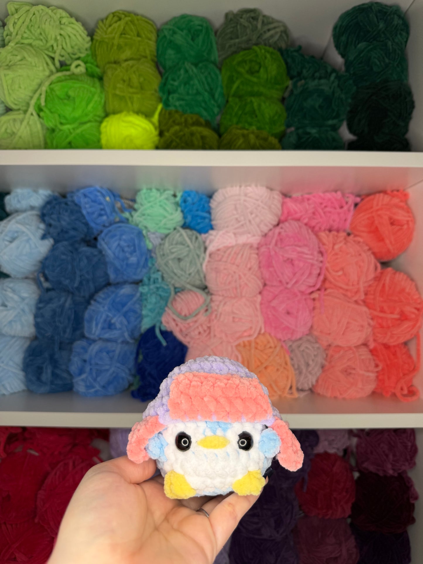 Crochet Mini Penguin with Pink + Purple Hats Keychains