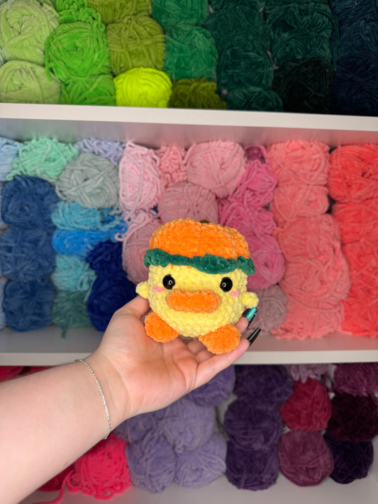 Crochet Duck with Pumpkin Hat