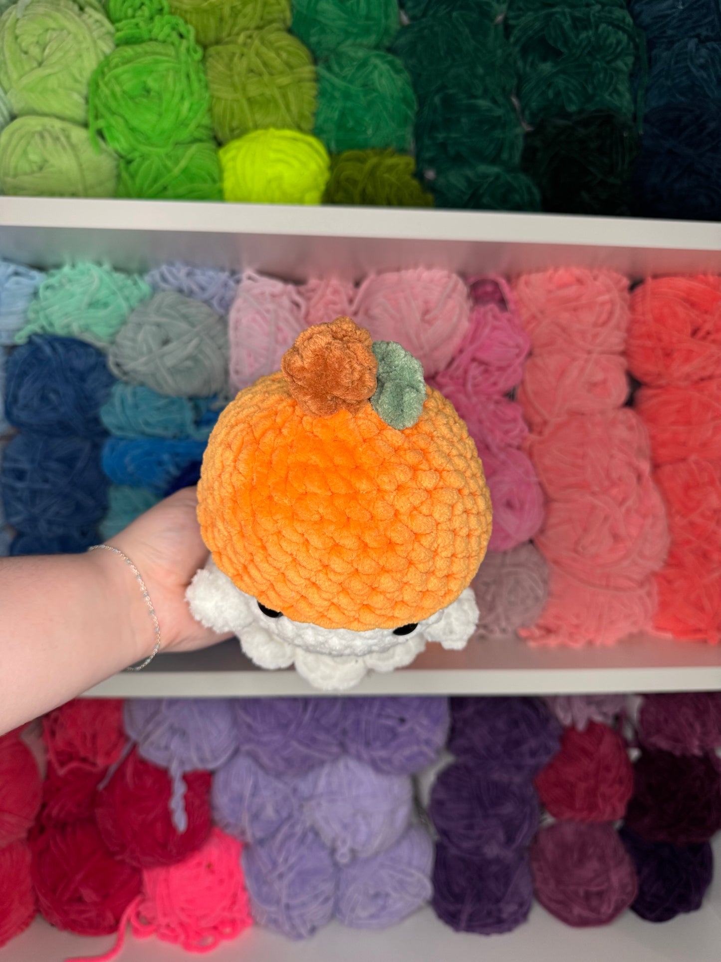 Crochet Ghost with Pumpkin Hat