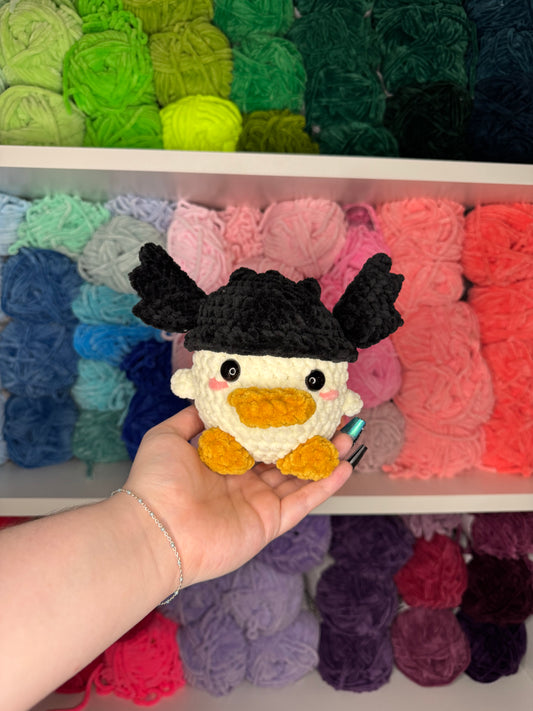 Crochet Duck with Bat Hat