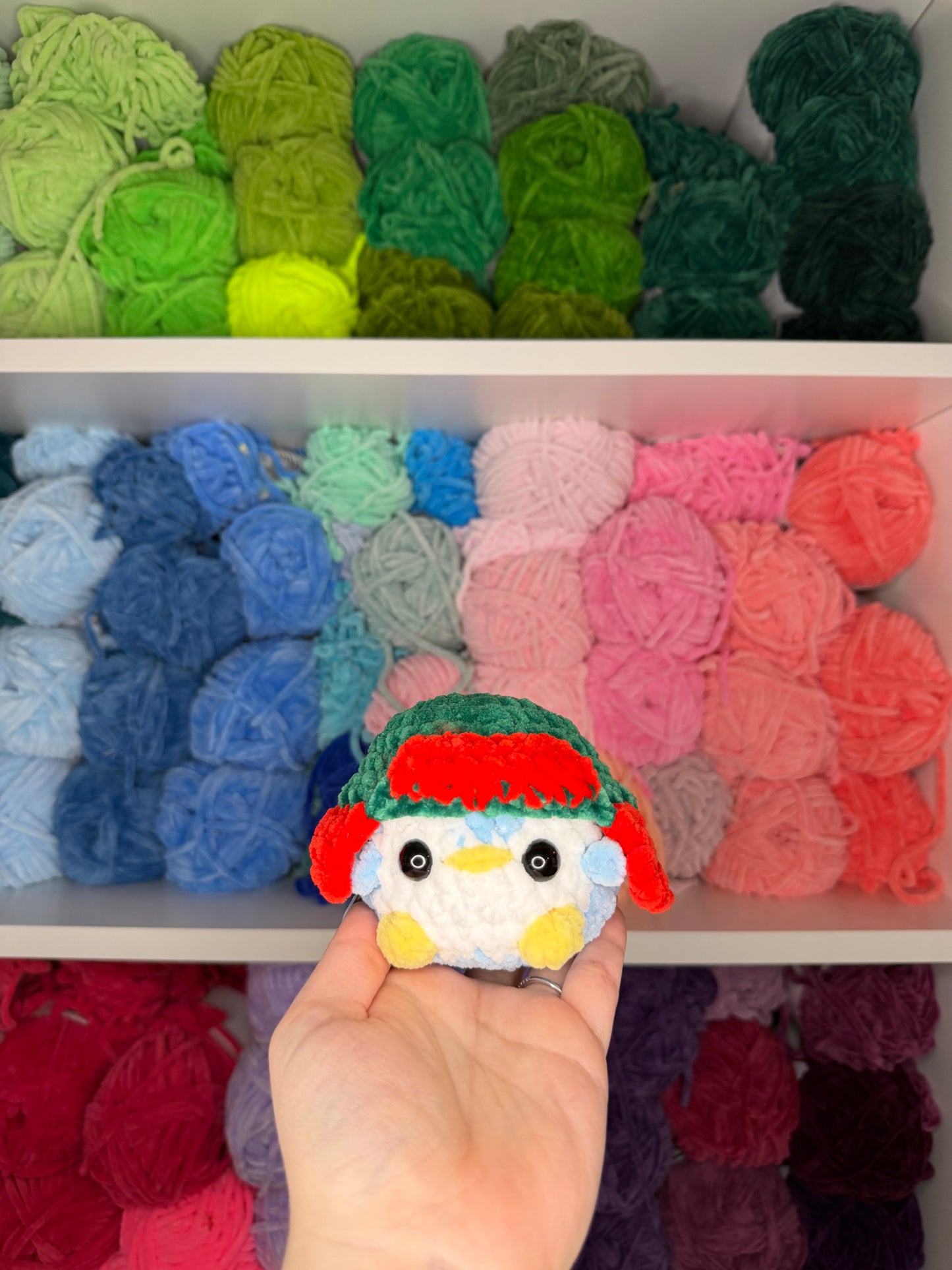 Crochet Mini Penguin with Red + Green Hats Keychains