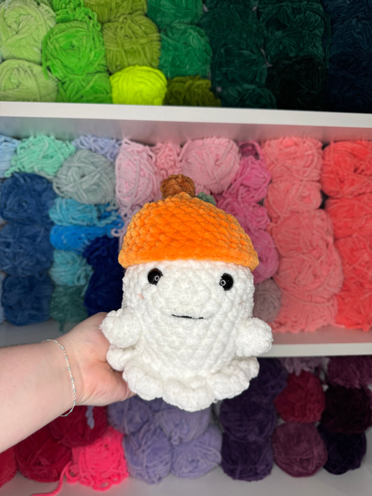 Crochet Ghost with Pumpkin Hat