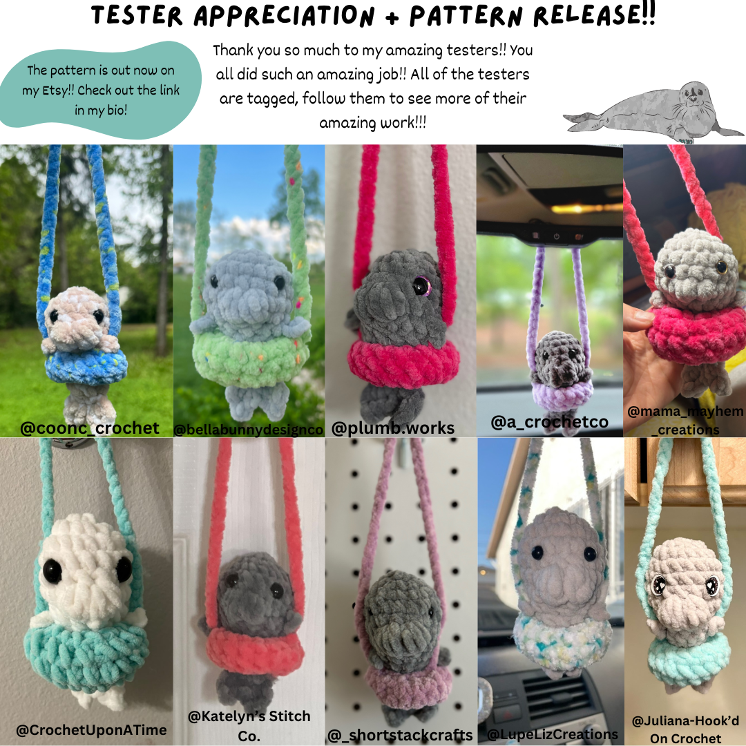 No - Sew Crochet Seal Car Hanger with Pool Float PDF Pattern | Beginner Friendly Crochet Pattern | Crochet Car Hanger | Amigurumi Car Hanger